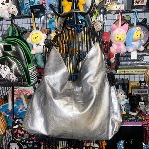 Like New Kenneth Cole Metalic Silver Hobo bag 14 x 17